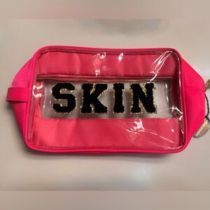 Pink Clear Makeup Bag with SKIN Logo